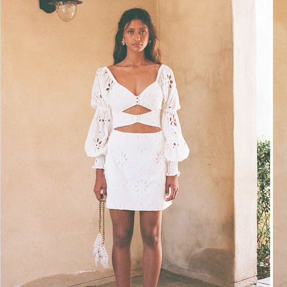 Puff sleeve white mini dress